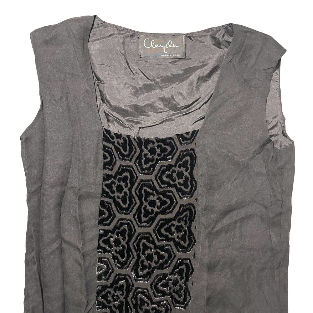 Vintage Marian Clayden Sleeveless Blouse Silk Blend Velvet Burnout Black Small